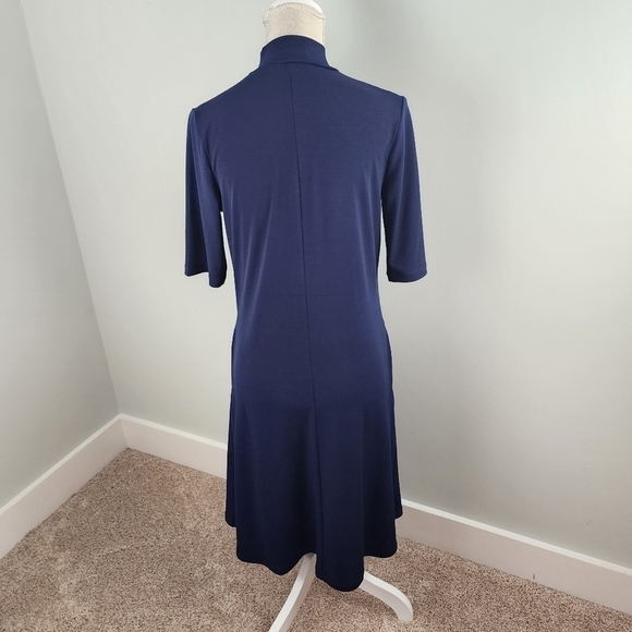 Susan Graver Liquid Knit Mock Neck Elbow Sleeve Dress With Side Pockets Size XS - Picture 11 of 13